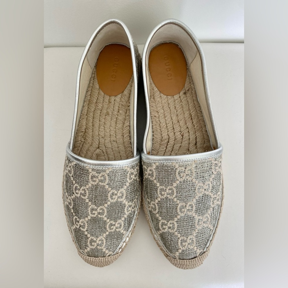 Gucci Heritage GG Silver Lurex Metallic Espadrilles - Picture 2 of 5